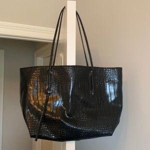 Black Snake Skin Faux Leather Tote